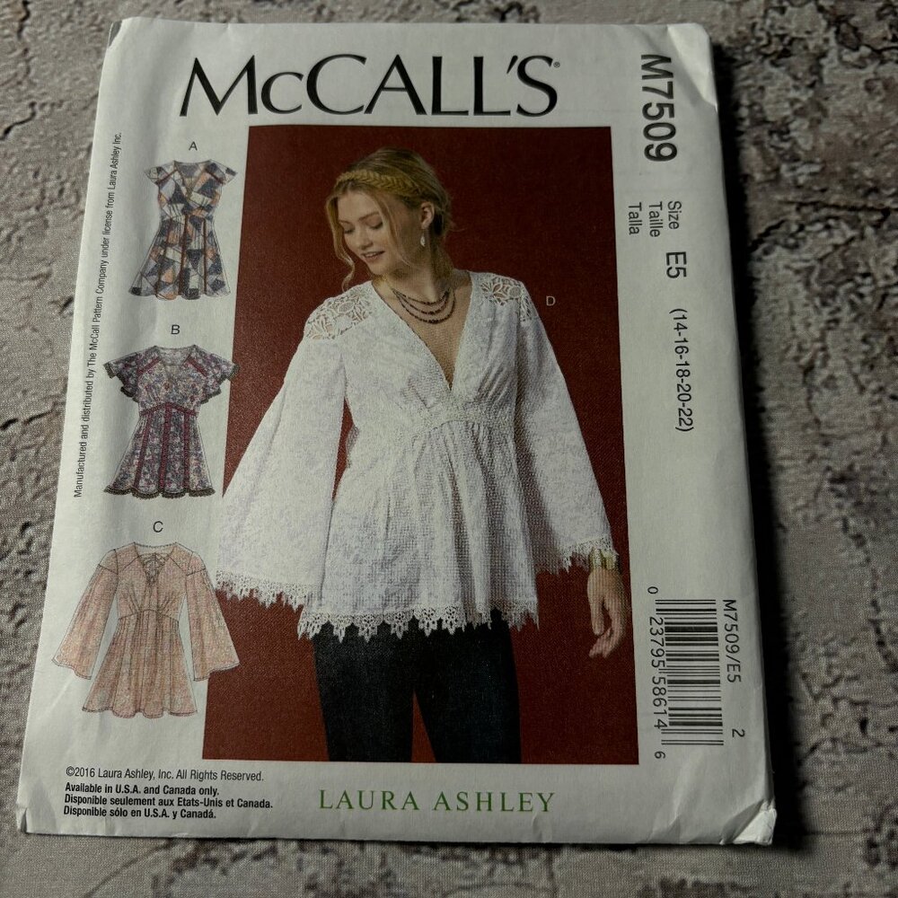 McCalls Pattern M7509 E5 for Misses' Tops